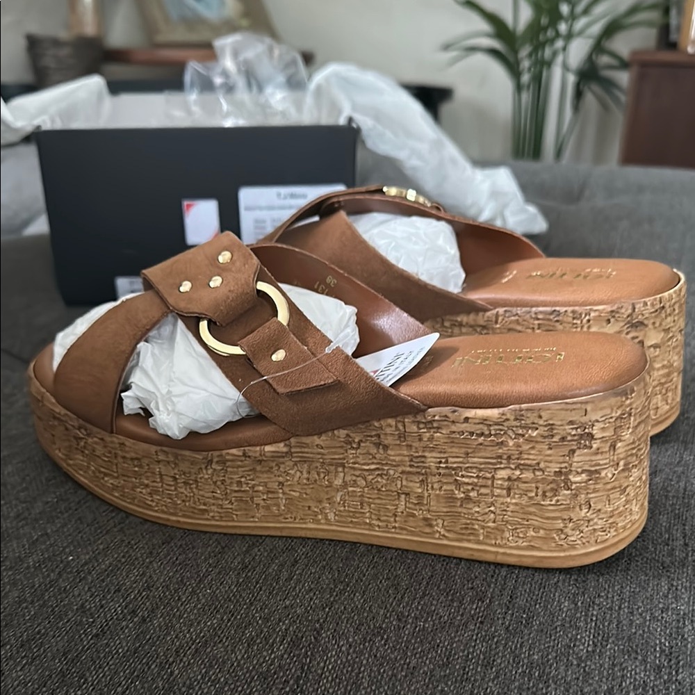 Brown Platform Espadrille Sandals with Leather Straps